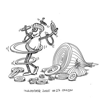Cibule byla trochu oříšek, ale nakonec jsem to vymyslel a nakreslil. Aneb 27. téma pro #Inktober (ONION). The onion was a...