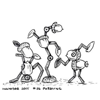 #Inktober téma číslo 26 je PUZZLING - záhadný, matoucí, podivný. To se asi někdo pokoušel slepit dubánka a malinko mu to...